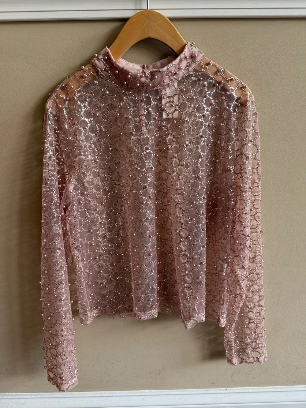 NWT Anthropologie Blue Tassel Pink/Rose Sheer Pearl Blouse (*Without Cami)